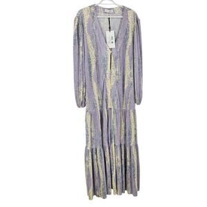 Weili Zheng Maxi Dress Purple Accordion Pleats Button Front Tiered NWT Size 00